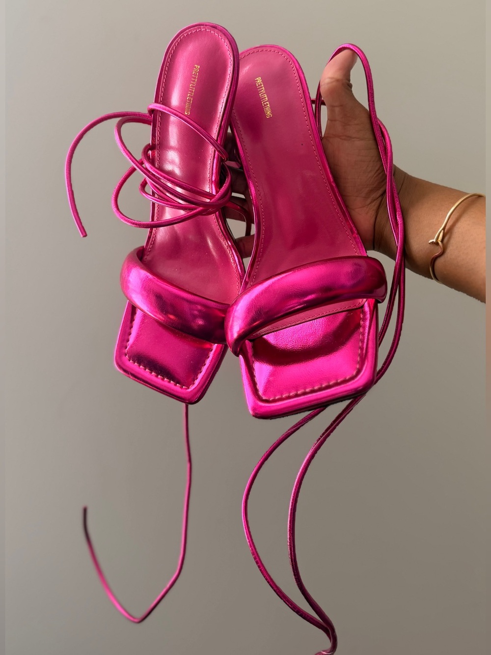 PrettyLittleThing Metallic Fuchsia Lace-Up Heeled Sandals